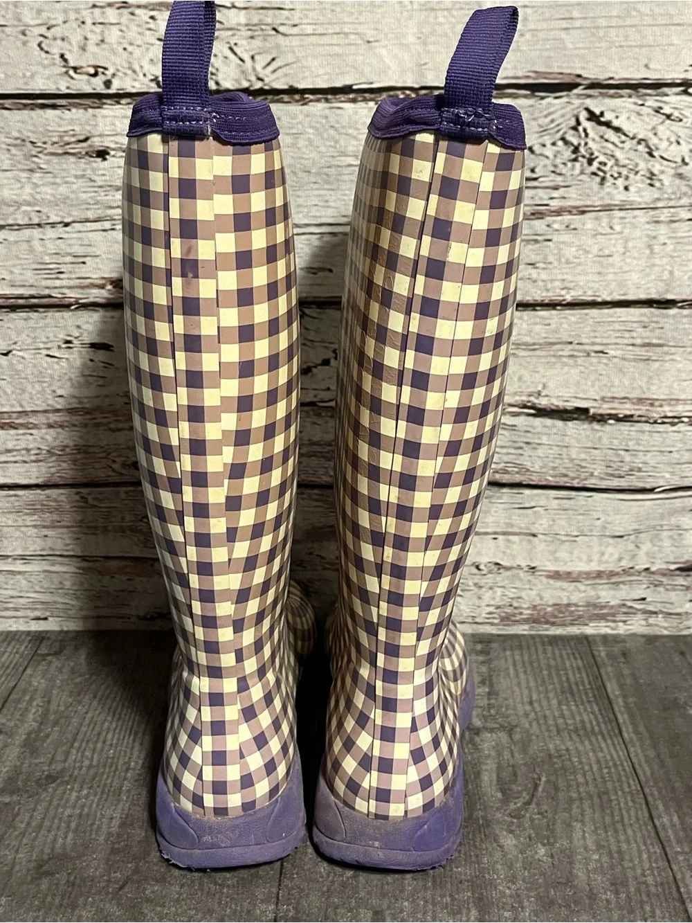 The Original Muck Boot Company Purple & Cream Gingham Rain Boots size 8